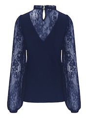 Pour Moi Blue Dakota Lace Sleeve Knit Jumper - Image 4 of 4