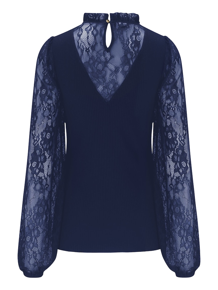 Pour Moi Blue Dakota Lace Sleeve Knit Jumper - Image 4 of 4