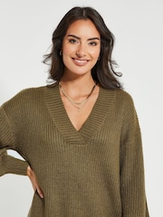 Threadbare Green V-Neck Knitted Jumper Dress - Image 4 of 4