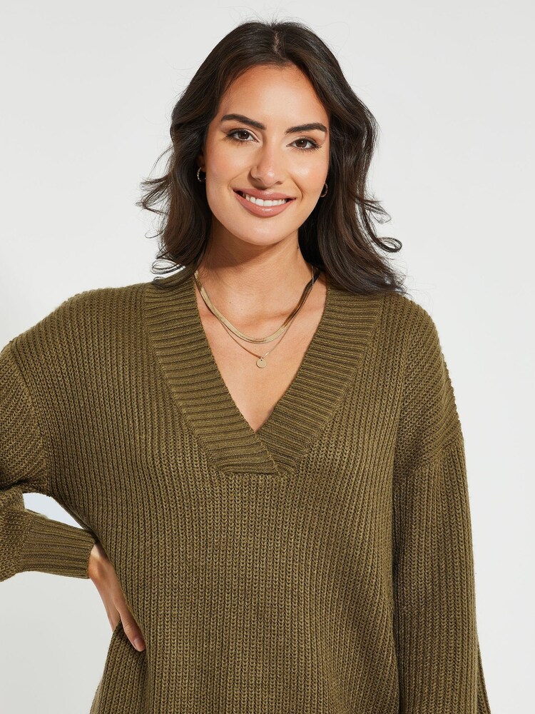 Threadbare Green V-Neck Knitted Jumper Dress - Image 4 of 4