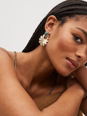 Gold Tone Stone Fan Statement Earrings Made With Recycled Zinc - Image 1 of 3