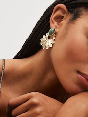 Gold Tone Stone Fan Statement Earrings Made With Recycled Zinc - Image 2 of 3