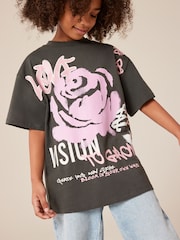 Charocal Grey Graffiti Rose T-Shirt (3-16yrs) - Image 1 of 1