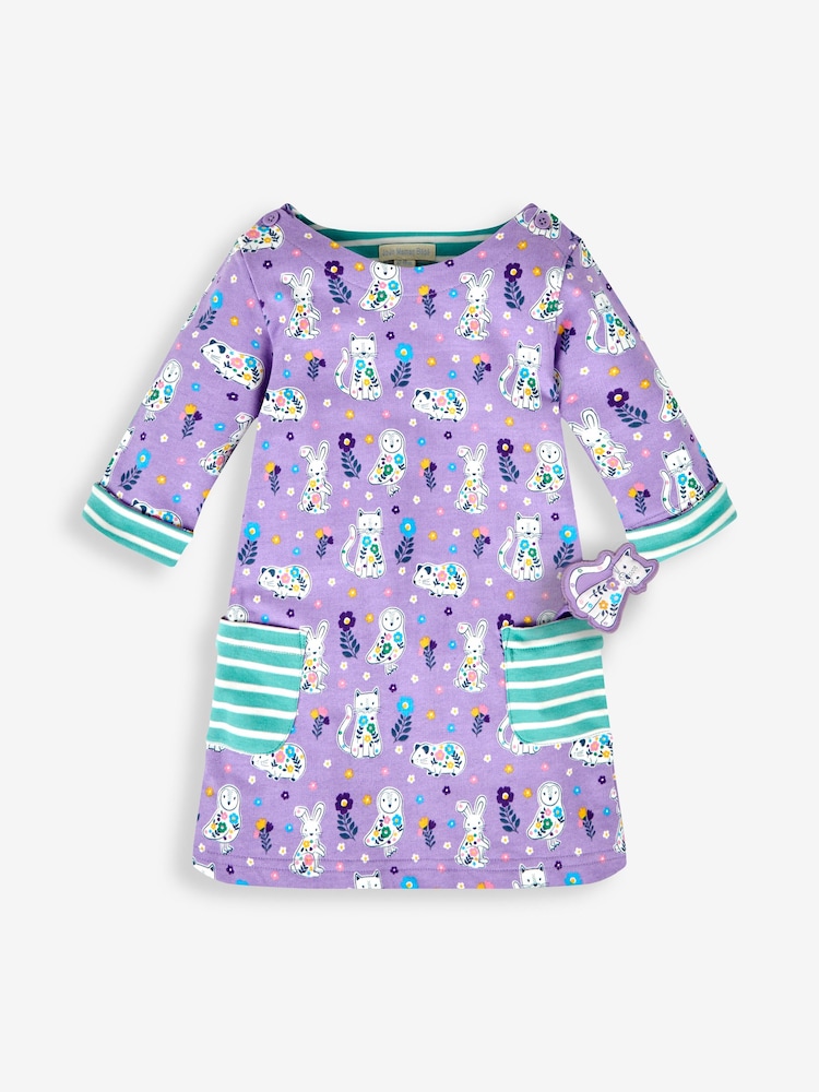 JoJo Maman Bébé Lilac Purple Animals Floral Girls' A-Line Dress - Image 1 of 4