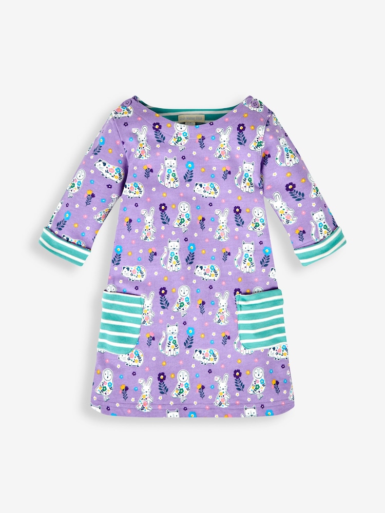 JoJo Maman Bébé Lilac Purple Animals Floral Girls' A-Line Dress - Image 2 of 4