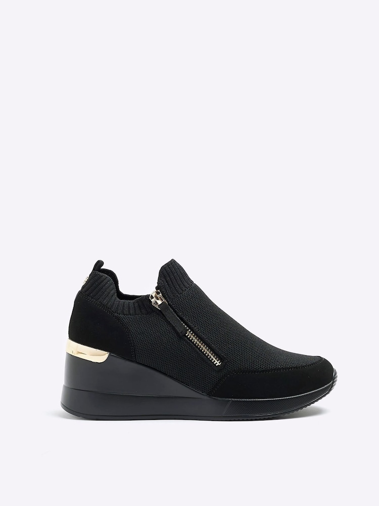River Island Black Zip Wedge Runner Trainers - Image 2 of 5