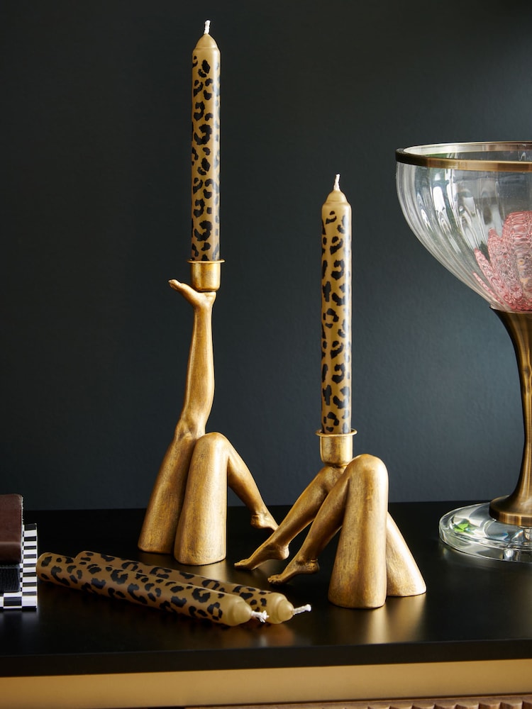 Rockett St George Set of 4 Leopard Print Dinner Candles - Image 1 of 2
