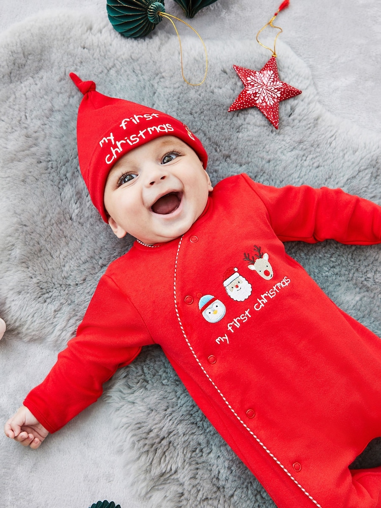 JoJo Maman Bébé Red My First Christmas Cotton Baby Sleepsuit - Image 2 of 6