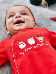 JoJo Maman Bébé Red My First Christmas Cotton Baby Sleepsuit - Image 3 of 6