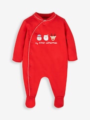 JoJo Maman Bébé Red My First Christmas Cotton Baby Sleepsuit - Image 4 of 6