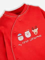 JoJo Maman Bébé Red My First Christmas Cotton Baby Sleepsuit - Image 5 of 6