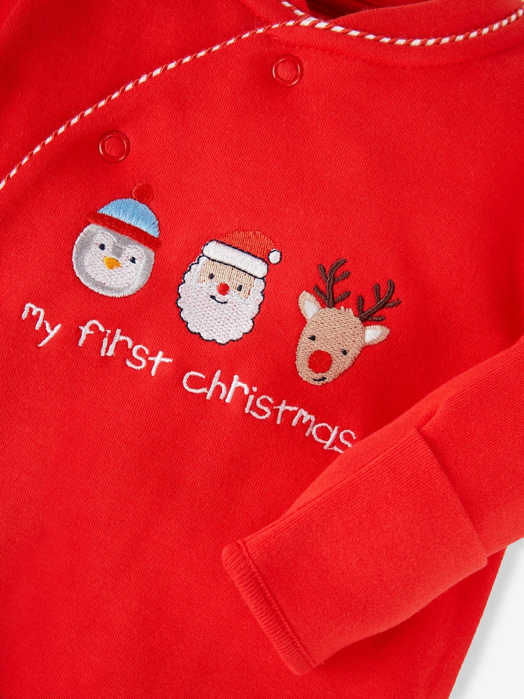 JoJo Maman Bébé Red My First Christmas Cotton Baby Sleepsuit - Image 6 of 6