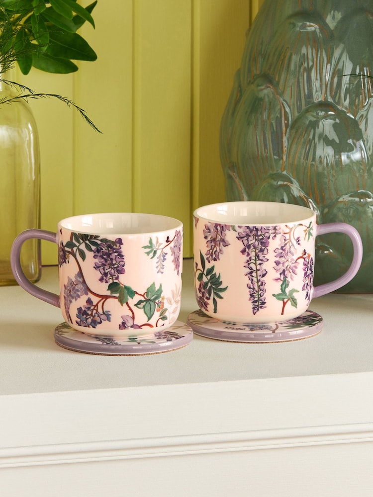 Cath Kidston Purple Wisteria Mug & Coaster Set 2 Pack - Image 1 of 4