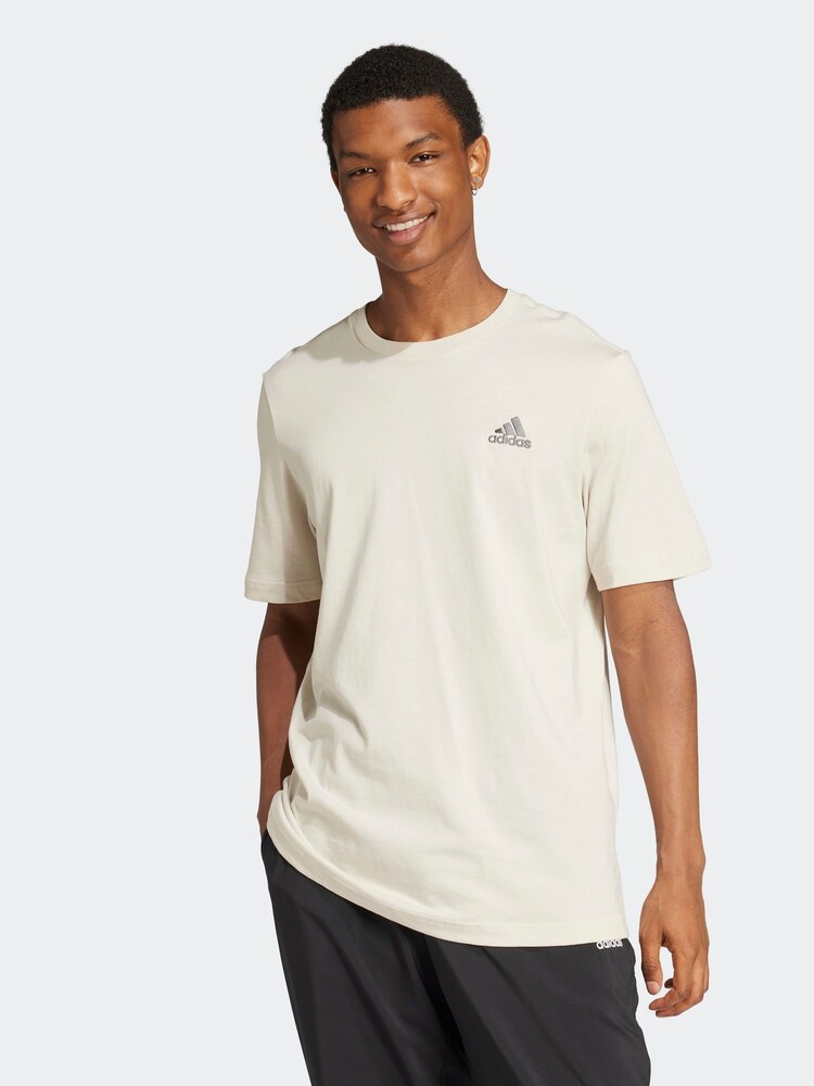 adidas Brown Essentials Single Jersey Embroidered Small Logo 100% Cotton T-Shirt - Image 1 of 8 adidas Brown Essentials Single Jersey Embroidered Small Logo 100% Cotton T-Shirt - Image 1 of 8