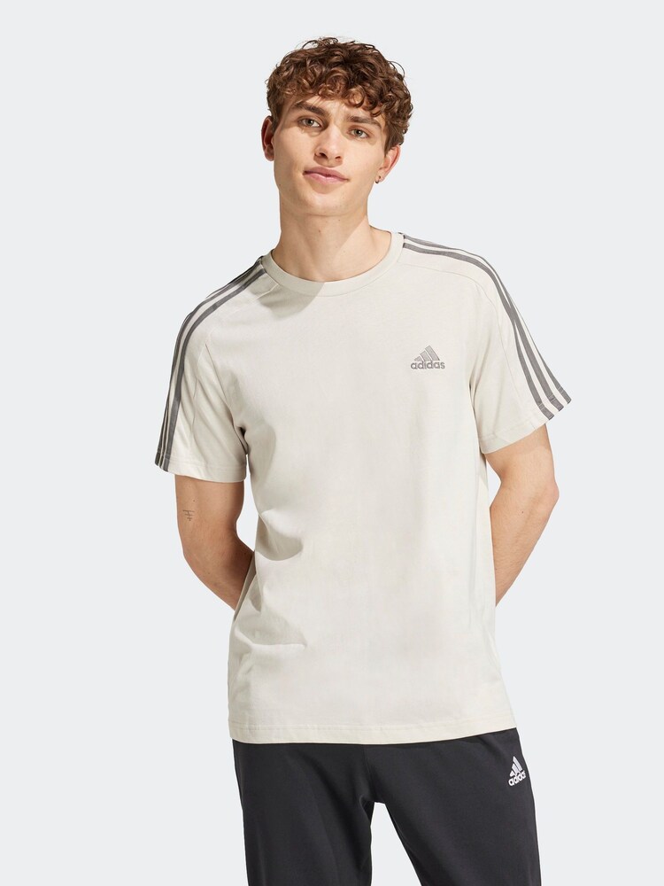 adidas Cream Chrome Essentials Single Jersey 3-Stripes 100% Cotton T-Shirt - Image 1 of 7