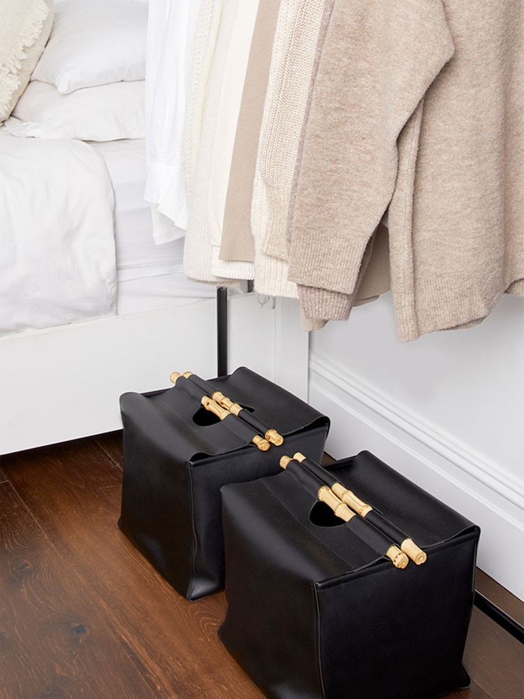 Style Sisters Black PU Leather Storage with Bamboo Handles - Image 1 of 6
