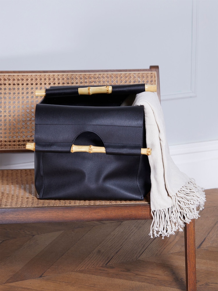 Style Sisters Black PU Leather Storage with Bamboo Handles - Image 2 of 6