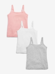 Grey/Pink/White 3 Pack Rib Strappy Cami Vests (1.5-16yrs) - Image 1 of 6