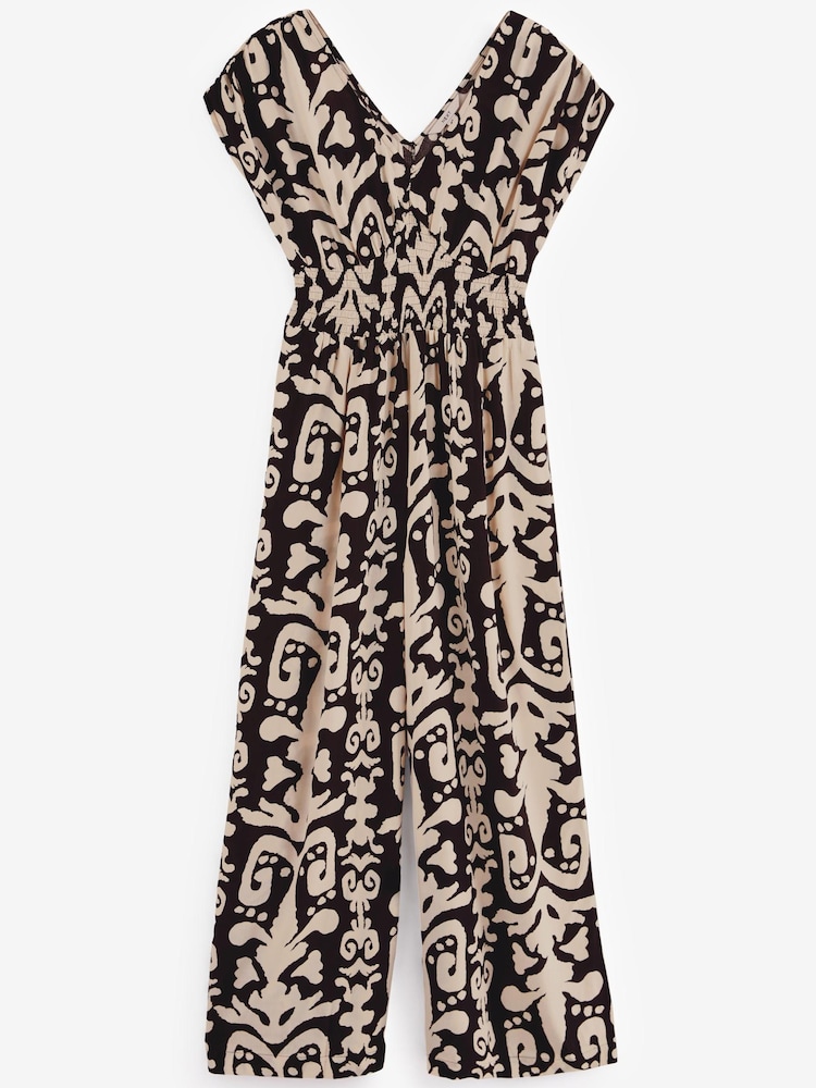 Mono Tile Sleeveless Shirred Waisted Wide Leg Jumpsuit - Image 1 of 2