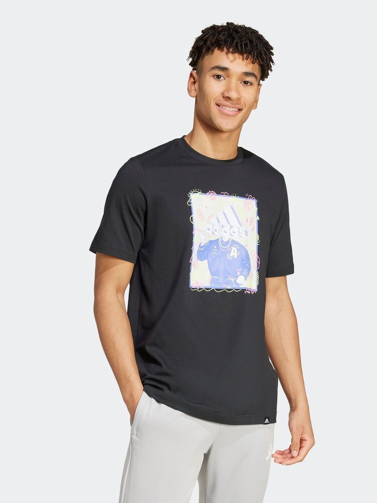 adidas Black 100% Cotton Doodle Graphic T-Shirt - Image 1 of 15