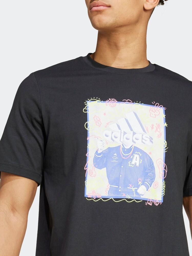 adidas Black 100% Cotton Doodle Graphic T-Shirt - Image 5 of 15