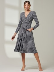 Jolie Moi Black Front Wrap V-Neck Midi Dress - Image 1 of 6