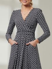 Jolie Moi Black Front Wrap V-Neck Midi Dress - Image 3 of 6