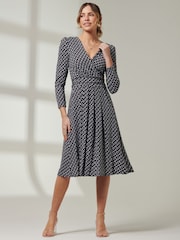 Jolie Moi Black Front Wrap V-Neck Midi Dress - Image 4 of 6
