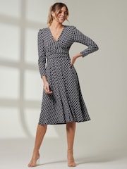Jolie Moi Black Front Wrap V-Neck Midi Dress - Image 6 of 6