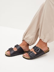 Schwarz/Flood - Forever Comfort® Sandalen aus Leder mit Doppelriemen und Fußbett - Bild 1 von 7