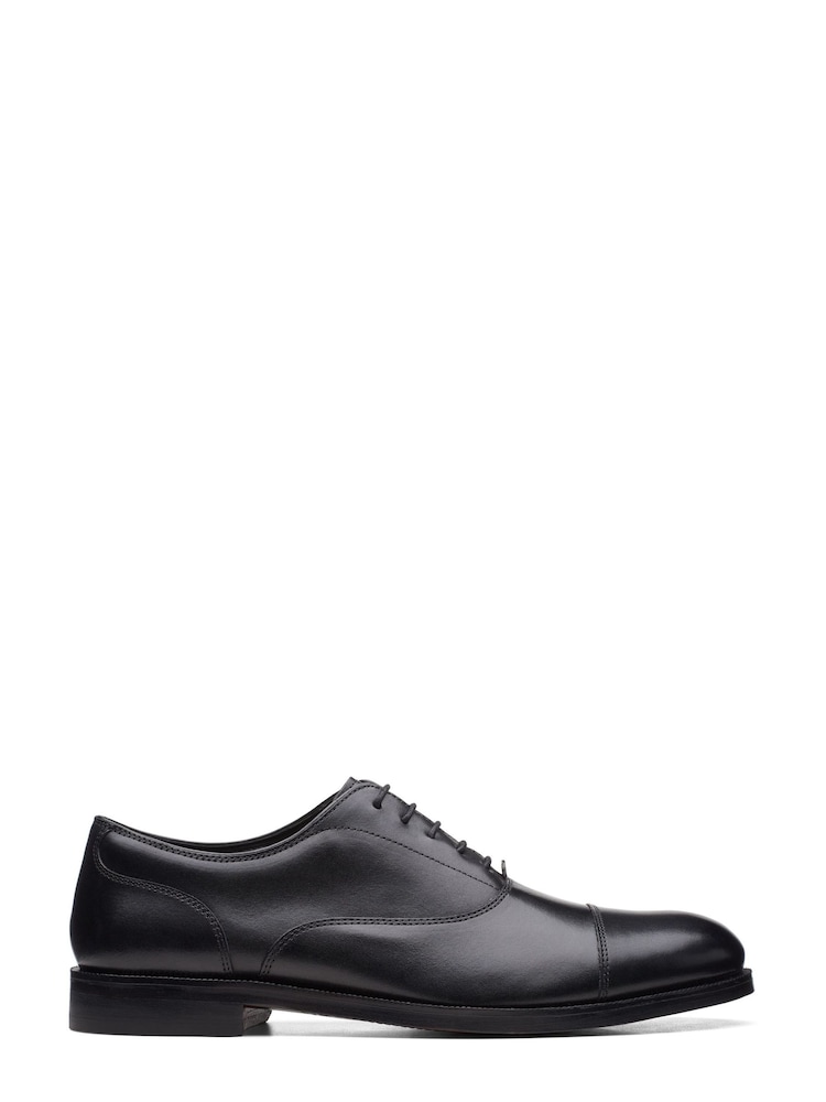 Clarks Jet Black Leather Craftdean Cap Shoes - Image 1 of 6