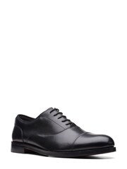 Clarks Jet Black Leather Craftdean Cap Shoes - Image 3 of 6