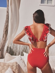 Rust Red Broderie Frill Crop Bikini Top - Image 3 of 4