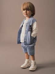 Light Blue Letterman and Shorts Set (3mths-7yrs) - Image 1 of 8