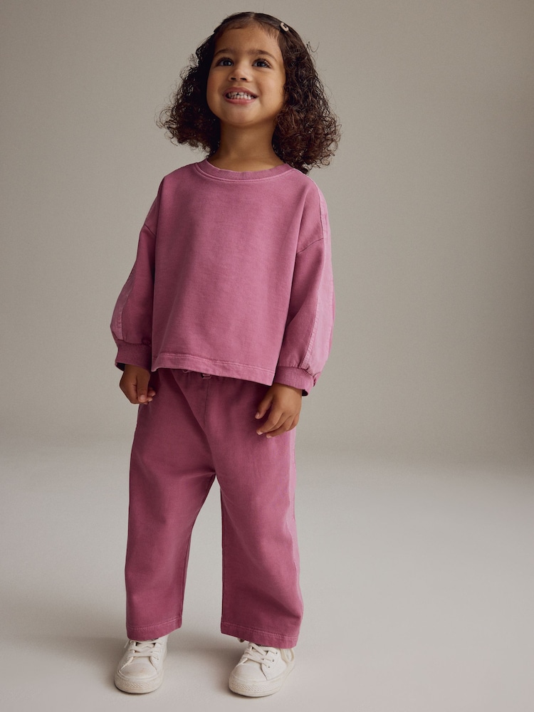 Purple Long Sleeve Top And Wide Leg 100% Cotton Trousers Set (3mths-7yrs) - Image 1 of 8