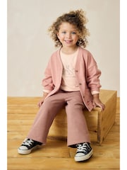 Pink Long Sleeve 100% Cotton Cardigan and Wide Leg Joggers Set (3mths-7yrs) - Image 2 of 8