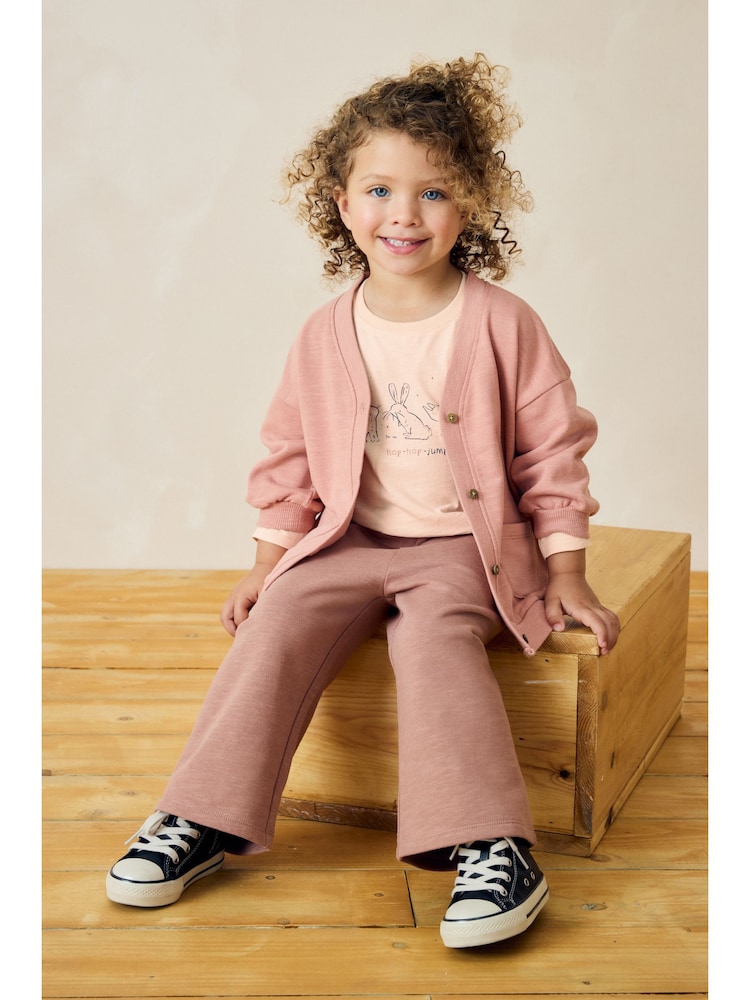 Pink Long Sleeve 100% Cotton Cardigan and Wide Leg Joggers Set (3mths-7yrs) - Image 2 of 8