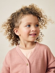 Pink Long Sleeve 100% Cotton Cardigan and Wide Leg Joggers Set (3mths-7yrs) - Image 4 of 8