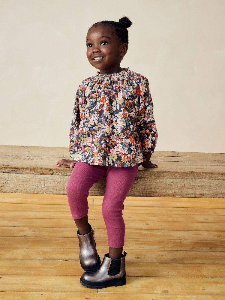 Marineblau mit floralem Muster - Set aus Bluse und Leggings (3 M.–7 J.) - Bild 1 von 8