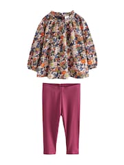 Marineblau mit floralem Muster - Set aus Bluse und Leggings (3 M.–7 J.) - Bild 5 von 8