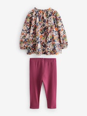 Marineblau mit floralem Muster - Set aus Bluse und Leggings (3 M.–7 J.) - Bild 6 von 8