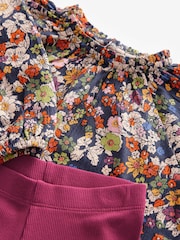 Marineblau mit floralem Muster - Set aus Bluse und Leggings (3 M.–7 J.) - Bild 7 von 8