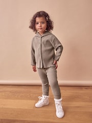 Tan Brown Rib Long Sleeve Button-up Top and Leggings Set (3mths-7yrs) - Image 1 of 8