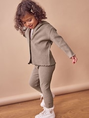Tan Brown Rib Long Sleeve Button-up Top and Leggings Set (3mths-7yrs) - Image 2 of 8