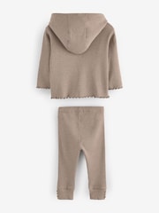 Tan Brown Rib Long Sleeve Button-up Top and Leggings Set (3mths-7yrs) - Image 7 of 8