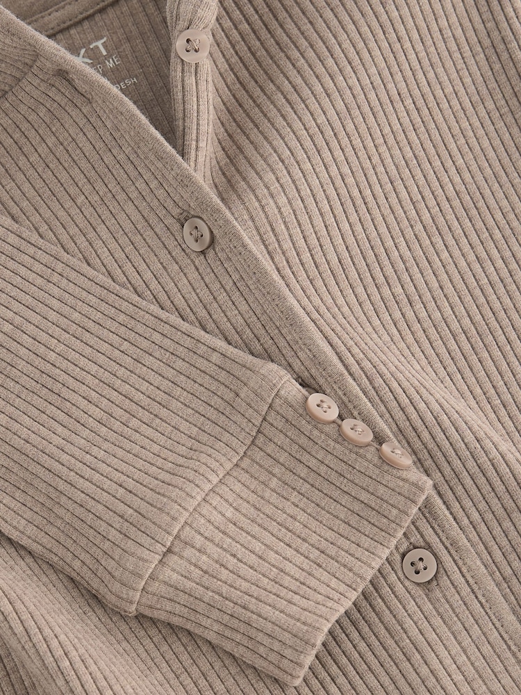 Tan Brown Rib Long Sleeve Button-up Top and Leggings Set (3mths-7yrs) - Image 8 of 8