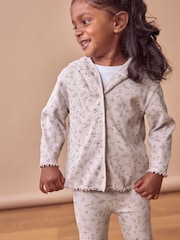 وردي زهور - طقم من رداء علوي بأزرار وأكمام طويلة وبنطلون ضيق بنسيج مضلع (3 شهور-7 سنوات) - صورة 4 من 7