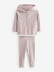 وردي زهور - طقم من رداء علوي بأزرار وأكمام طويلة وبنطلون ضيق بنسيج مضلع (3 شهور-7 سنوات) - صورة 5 من 7