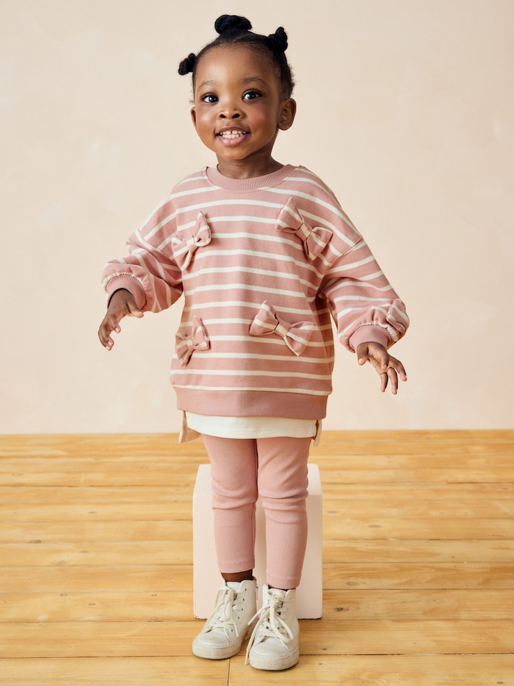 Pink Stripped Padded Bows Long Sleeve Top and Leggings Set (3mths-7yrs) - Image 2 of 8