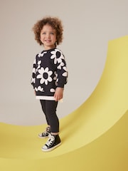 Black/White Flowers Long Sleeve 100% Cotton Top and Leggings Set (3mths-7yrs) - Image 1 of 4